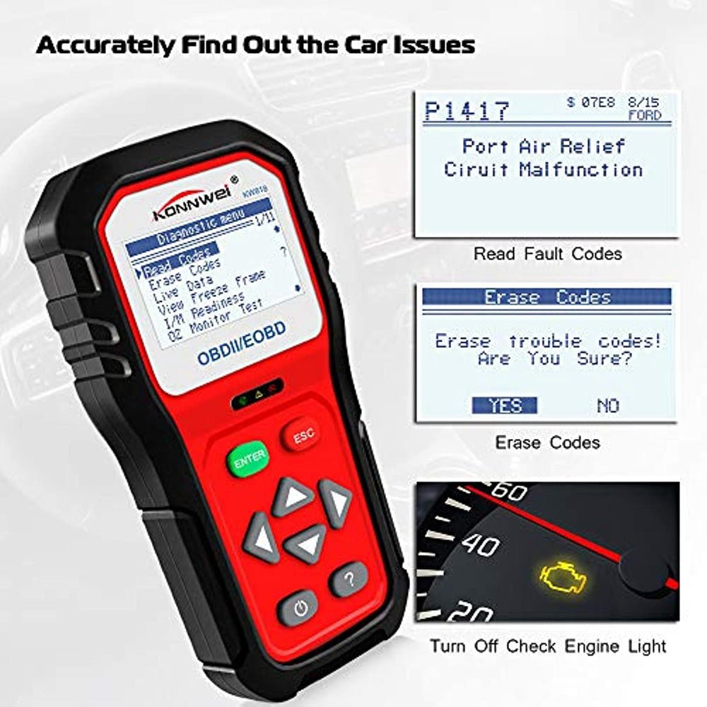 KONNWEI KW818 OBD2 Scanner 2.8" Large Screen OBDII Code Reader with Battery Test Function for All 1996 and Newer OBD II Protocol Cars - Edragonmall.com