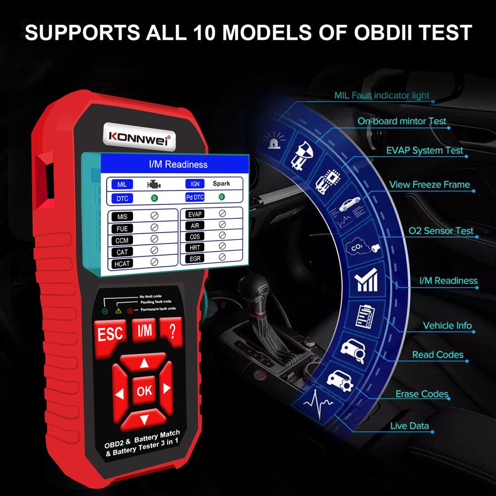 KONNWEI KW880 Battery Tester Car OBDII Battery Match Reset Tool OBDII Diagnostic Fault Scanner For 6V-12V Auto Motorcycle - Edragonmall.com