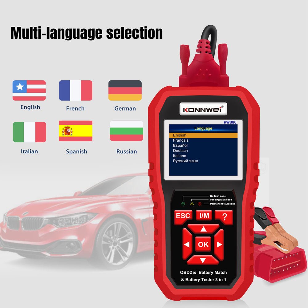 KONNWEI KW880 Battery Tester Car OBDII Battery Match Reset Tool OBDII Diagnostic Fault Scanner For 6V-12V Auto Motorcycle - Edragonmall.com