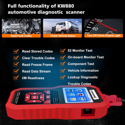 KONNWEI KW880 Battery Tester Car OBDII Battery Match Reset Tool OBDII Diagnostic Fault Scanner For 6V-12V Auto Motorcycle - Edragonmall.com