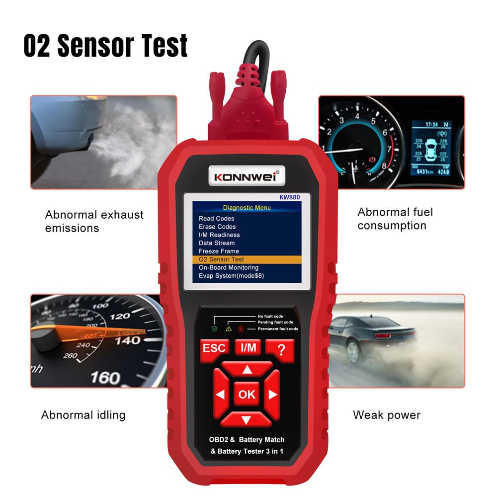KONNWEI KW880 Battery Tester Car OBDII Battery Match Reset Tool OBDII Diagnostic Fault Scanner For 6V-12V Auto Motorcycle - Edragonmall.com