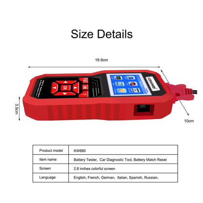 KONNWEI KW880 Battery Tester Car OBDII Battery Match Reset Tool OBDII Diagnostic Fault Scanner For 6V-12V Auto Motorcycle - Edragonmall.com