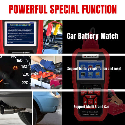 KONNWEI KW880 Battery Tester Car OBDII Battery Match Reset Tool OBDII Diagnostic Fault Scanner For 6V-12V Auto Motorcycle - Edragonmall.com