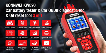 KONNWEI KW890 Battery Tester Car OBDII Oil Service Light Reset Tool OBD2 Scanner Car Professional Automotive Code Reader Diagnose Tool - Edragonmall.com