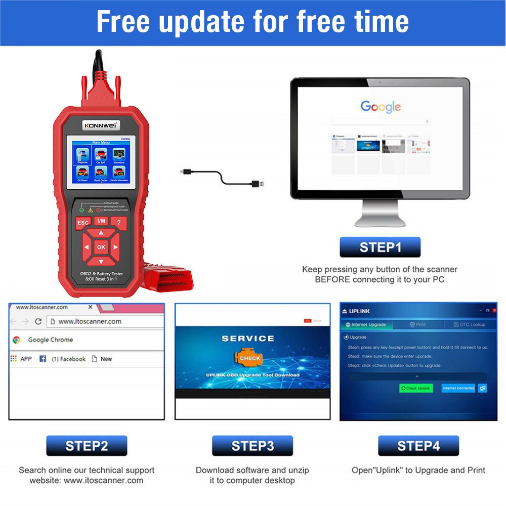 KONNWEI KW890 Battery Tester Car OBDII Oil Service Light Reset Tool OBD2 Scanner Car Professional Automotive Code Reader Diagnose Tool - Edragonmall.com