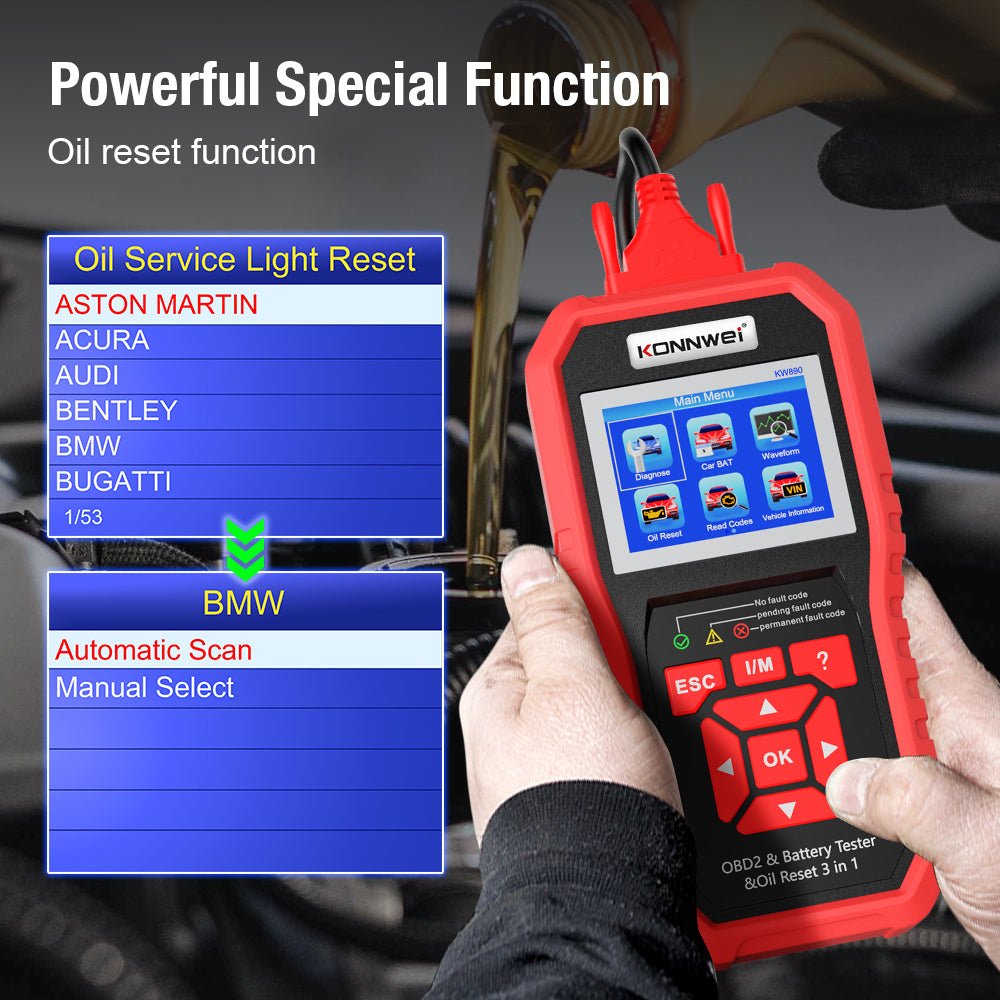 KONNWEI KW890 Battery Tester Car OBDII Oil Service Light Reset Tool OBD2 Scanner Car Professional Automotive Code Reader Diagnose Tool - Edragonmall.com