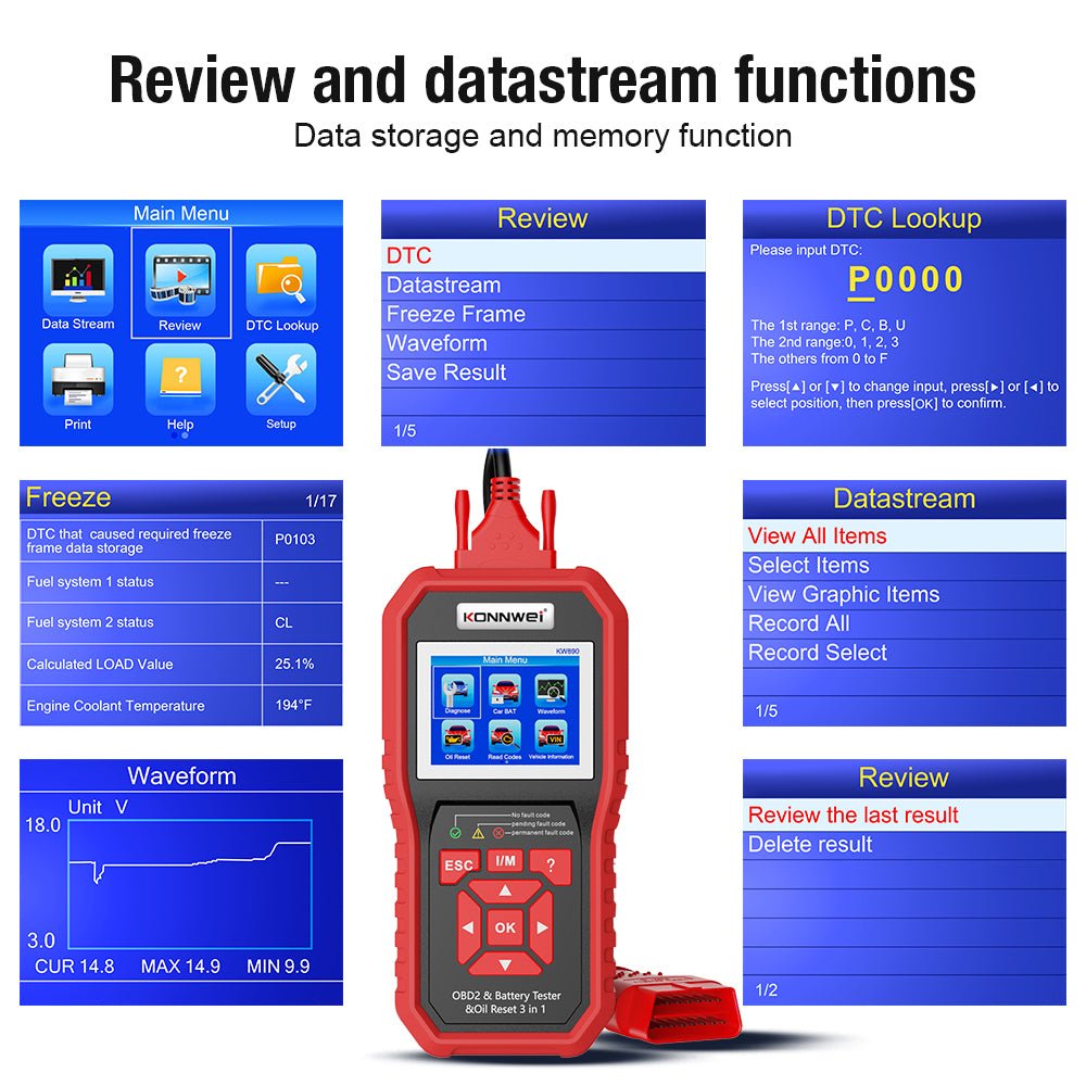 KONNWEI KW890 Battery Tester Car OBDII Oil Service Light Reset Tool OBD2 Scanner Car Professional Automotive Code Reader Diagnose Tool - Edragonmall.com