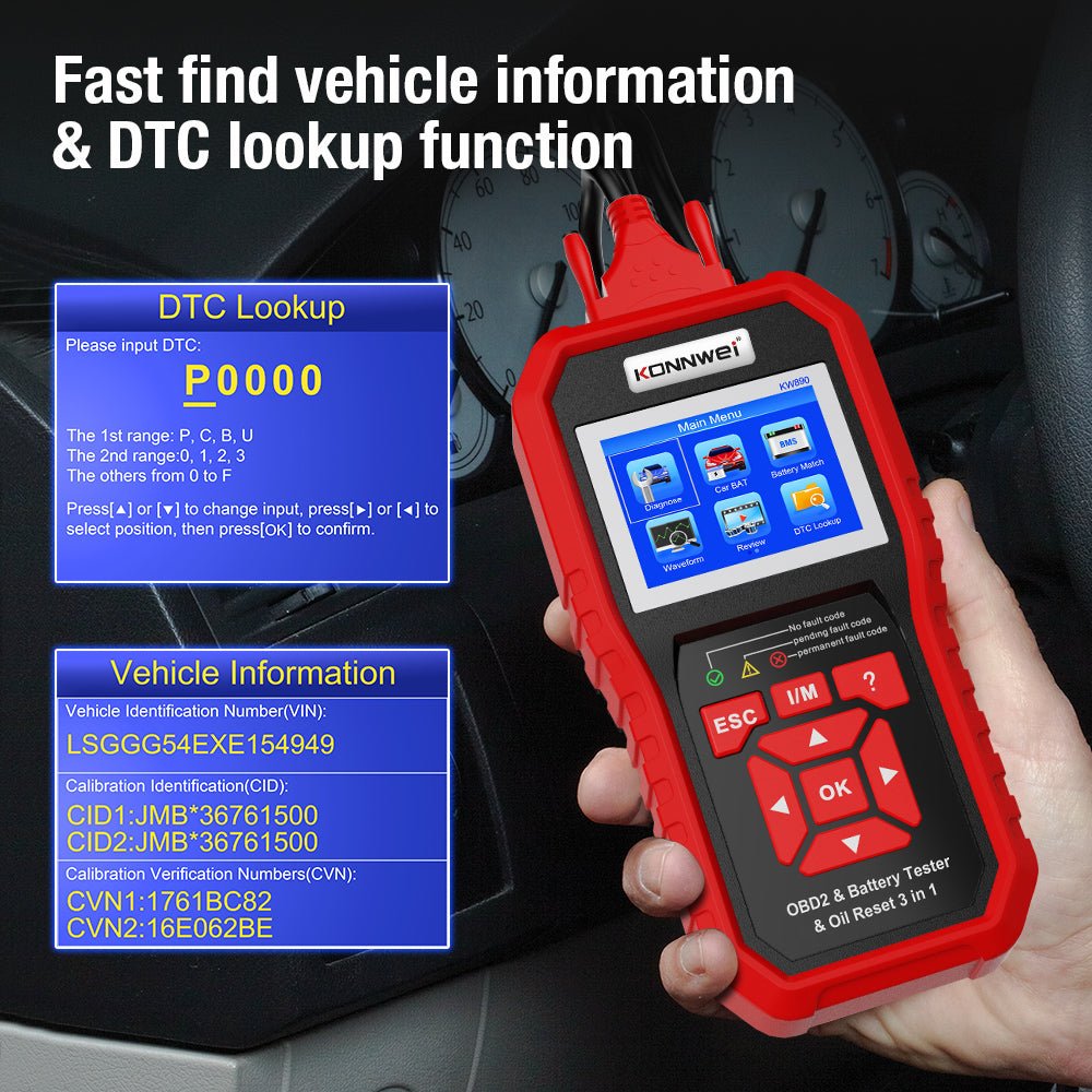 KONNWEI KW890 Battery Tester Car OBDII Oil Service Light Reset Tool OBD2 Scanner Car Professional Automotive Code Reader Diagnose Tool - Edragonmall.com