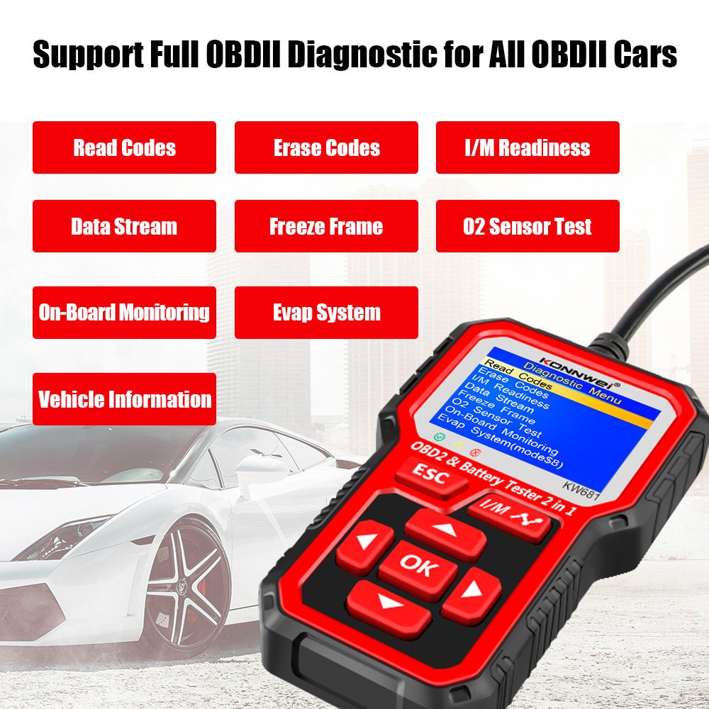 KW681 Car & Motorcycle Battery Tester OBDII Diagnostic Scann - Edragonmall.com