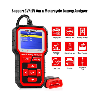 KW681 Car & Motorcycle Battery Tester OBDII Diagnostic Scann - Edragonmall.com