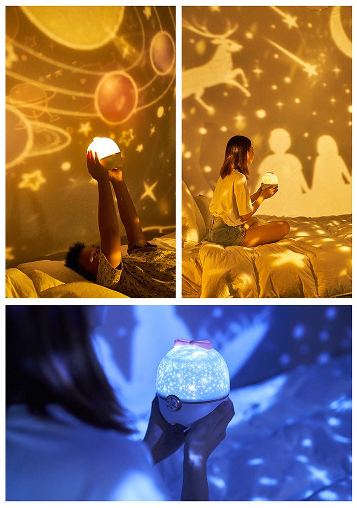 Lucky bird 7 kinds of pattern light Starry sky projector lamp night light romantic rotating music table lamp - Edragonmall.com