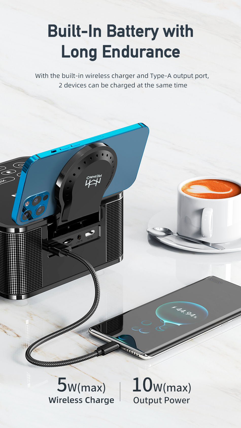 MH-2036 Multi-function audio Multifunctional desktop wireless bluetooth speaker with wireless charger - Edragonmall.com