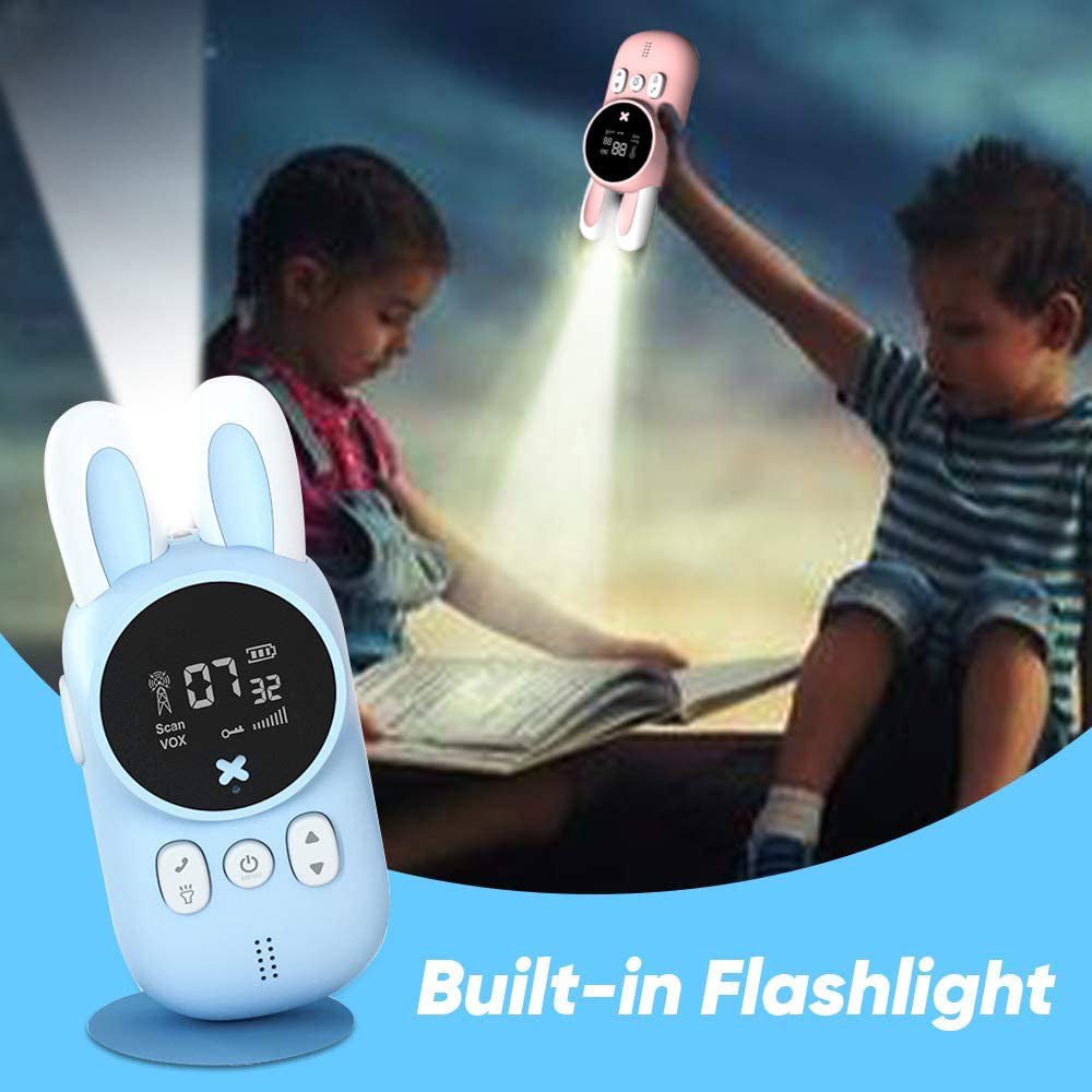 Rabbit Kids 0.5W walkie-talkie Walkie Talkies for Kids Bunny Pattern 22 Channels 3KM Range 2 Way Radio VOX Children with Backlit Flashlight 2 pcs - Edragonmall.com