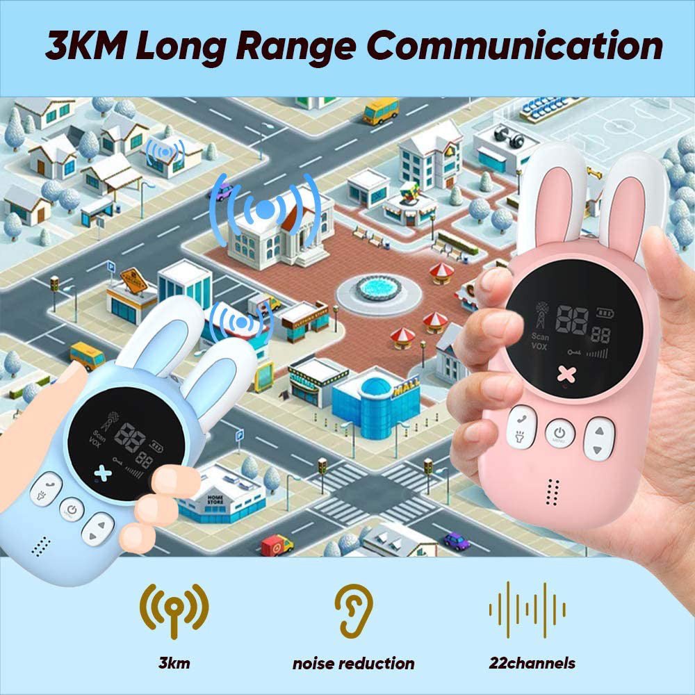 Rabbit Kids 0.5W walkie-talkie Walkie Talkies for Kids Bunny Pattern 22 Channels 3KM Range 2 Way Radio VOX Children with Backlit Flashlight 2 pcs - Edragonmall.com