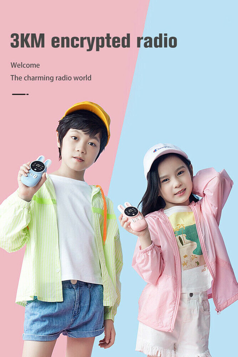 Rabbit Kids 0.5W walkie-talkie Walkie Talkies for Kids Bunny Pattern 22 Channels 3KM Range 2 Way Radio VOX Children with Backlit Flashlight 2 pcs - Edragonmall.com