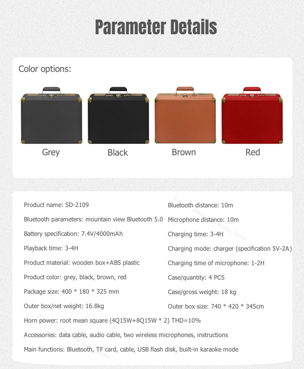SD-2109 Carry-on type BT Speaker Bluetooth Audio Wireless Handheld Home KTV Singing Bar Outdoor Karaoke Mic Speakers All-in-one Equipment 4000mAh Battery - Edragonmall.com