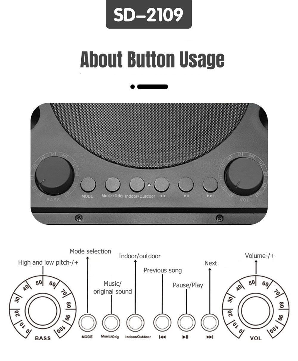 SD-2109 Carry-on type BT Speaker Bluetooth Audio Wireless Handheld Home KTV Singing Bar Outdoor Karaoke Mic Speakers All-in-one Equipment 4000mAh Battery - Edragonmall.com