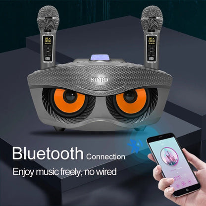 SDRD SD306 Plus 30W Karaoke Player Dual bluetooth 4.2 Speaker Family KTV Stereo Mic Big Sound Speaker with 2 Wireless Microphones-Grey - Edragonmall.com
