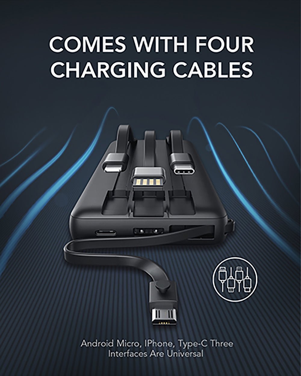 Veger VP2047 20000mah Power Bank Build-in 4 Cables - Edragonmall.com