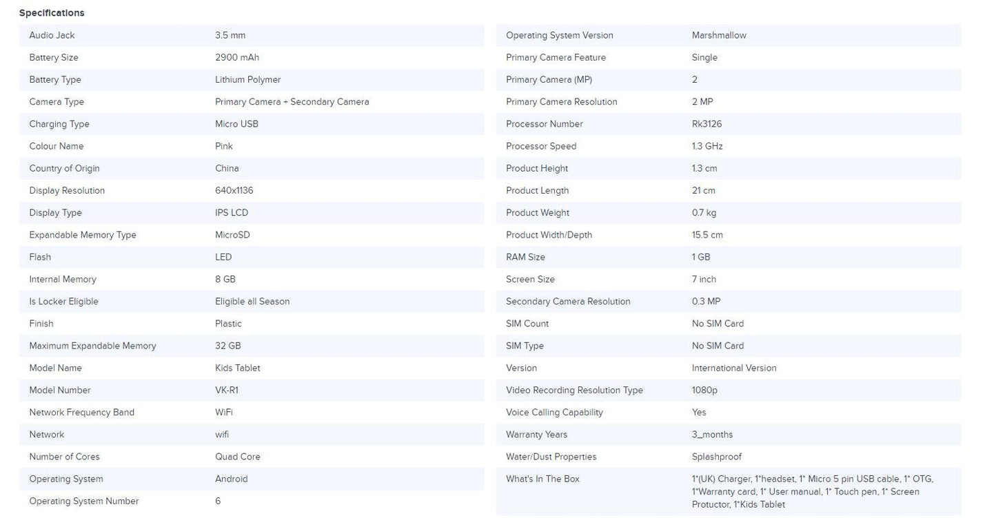 VK-R1 7inch table PC Kids Education Tablet PC,7 inch,1GB Ram,8GB,Kids Mode,Designed for Kids Education - Edragonmall.com