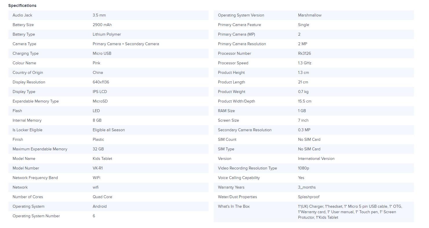 VK-R1 7inch table PC Kids Education Tablet PC,7 inch,1GB Ram,8GB,Kids Mode,Designed for Kids Education - Edragonmall.com