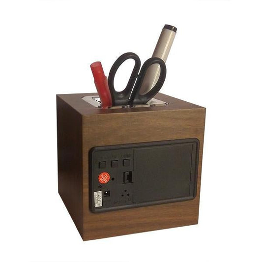 Wooden Cube Electronic Clock, Multifunction Alarm Clock with Light and Stand for Pens -vst-878s - Edragonmall.com