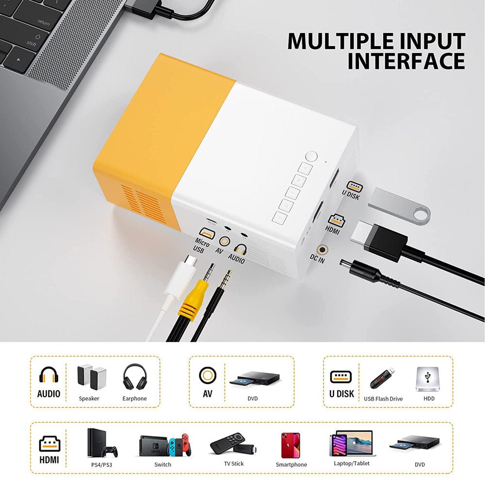 YG-300 LED Projector 400-600 Lumens 1080P Home Media Player With Remote Control -White - Edragonmall.com
