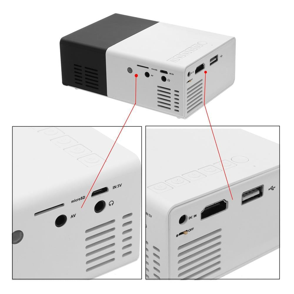 YG-300 LED Projector 400-600 Lumens 1080P Home Media Player With Remote Control -White - Edragonmall.com