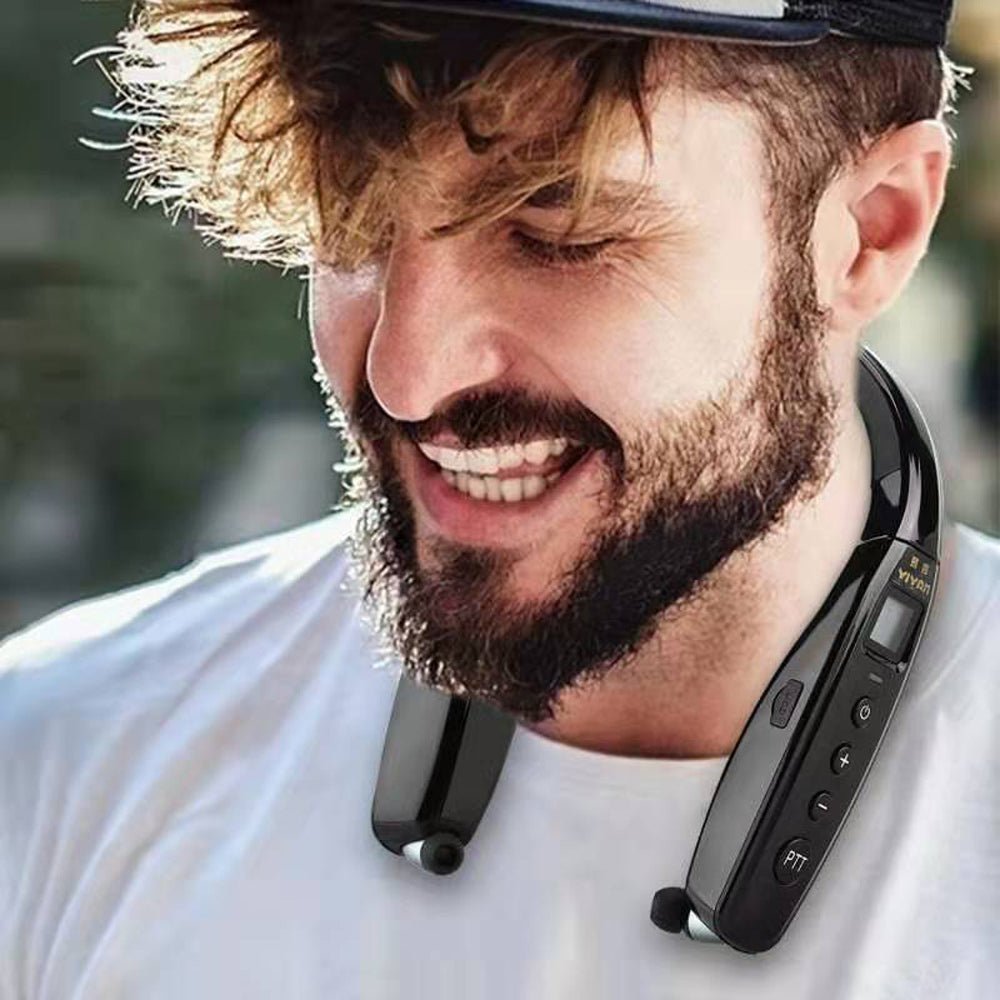 YIYAN 3W YI-669 Earphone walki-talk UHF Earphone Hanging Neck Walkie Talkie Foldable Bluetooth Headset - Edragonmall.com
