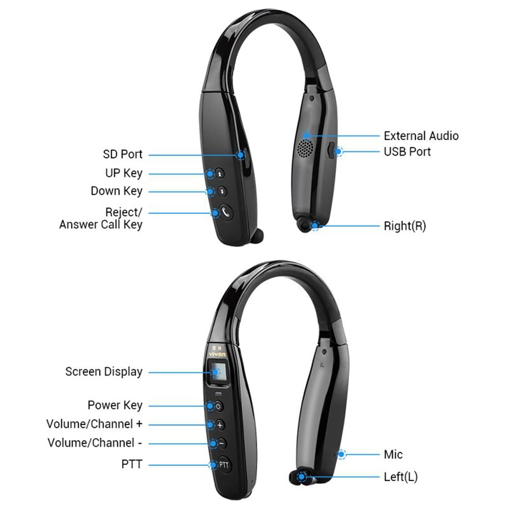 YIYAN 3W YI-669 Earphone walki-talk UHF Earphone Hanging Neck Walkie Talkie Foldable Bluetooth Headset - Edragonmall.com
