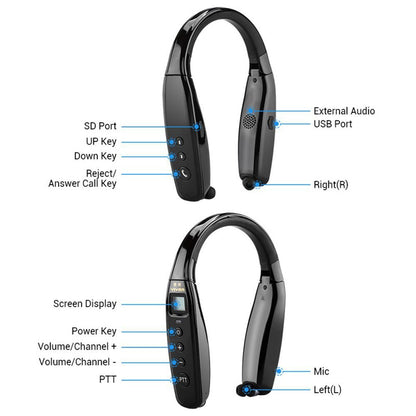 YIYAN 3W YI-669 Earphone walki-talk UHF Earphone Hanging Neck Walkie Talkie Foldable Bluetooth Headset - Edragonmall.com
